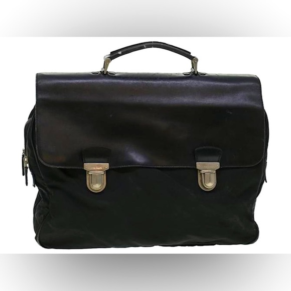 Authentic PRADA Nylon & Tessuto Leather Double Snap Briefcase Unisex - Picture 1 of 11